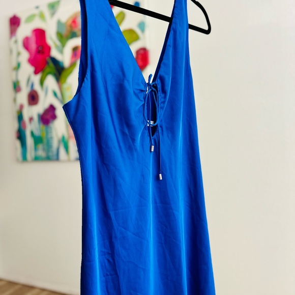 Princess Polly V Cut Blue Sleeveless Midi Dress W/Tie - Picture 5 of 6